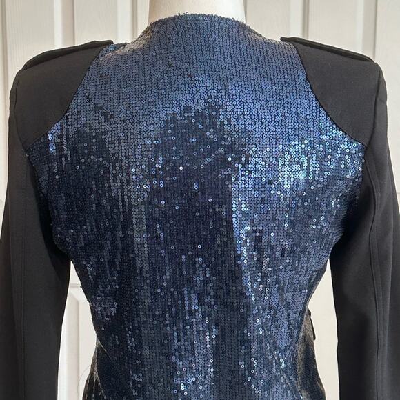 Lumiere Jacket Blazer Coat Black Blue Sequins Front Side Zip Cropped Party Small - Picture 5 of 16